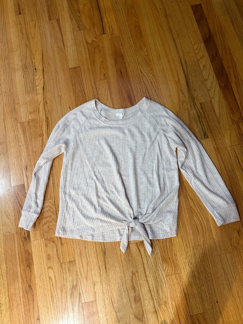 Light Beige Tie-Front Long Sleeve Top - Women